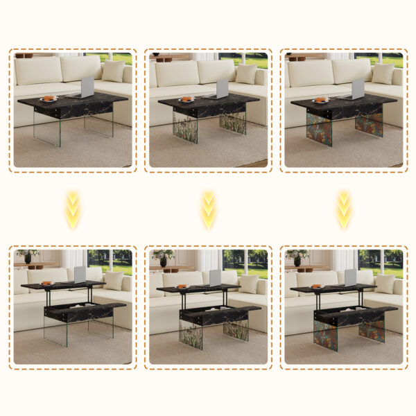 4c8fe19be5864c0fa9f5a60c2e8634af_62c3a8161c0e4d653418d8e4ec57c360 Multifunctional Lift Top Coffee Table -Black Marble Pattern, Essential for Modern Homes.Tempered Glass Legs,Multiple Color Options,Lift Top Feature.Perfectly Fitting Into Both Living Rooms And Office.