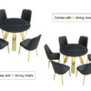 The 42-inch stainless steel gold-plated flamed granite round table with seating for 4 or 6 people is perfect for dining, entertaining, or as a conference table