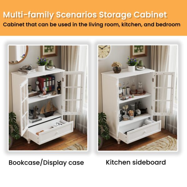 4da34d3786ed4cd2a8dc3f4ccd06d072_e203971ef78d243a8dfe4b11ad08f4e8 Minimalist White Buffet Cabinet with Double Glass Doors and Drawer, Modern Wooden Storage Sideboard Cupboard for Living room, Dining Room Hallway Entryway