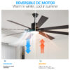 72" Walnut LED Ceiling Fan Light with 8 Wooden Blades, Remote Control, Adjustable Color Temperature for Living Room, Bedroom, or Dining Room (Silent/6-Speed/Reversible/DC Motor)