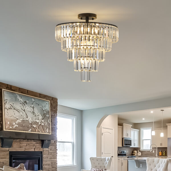 (Same as W1340110374/L5011) 20" Black Crystal Chandelier Ceiling Light, Modern Luxury 10-Light Flush Mount Light Fixture, Elegant Home Lighting for Living Room, Dining Room, Bedroom (No Bulbs)