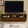 63" Mid-Century Modern TV Stand for TVs up to 75", Thick Sturdy Farmhouse Entertainment Cabinet, Media Console for Living Room, Louver Design & Solid Wood Drawers & Outlet Holes, Walnut