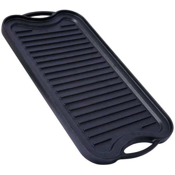 4e46da1bd1fa4c67a4fe0f45c538a09f_7c42987de6a2d0ffb9297de0a7fdd280 Pre-Seasoned Cast Iron Reversible Rectangular Grill/Griddle, Black,20inch x 10inch
