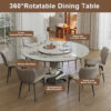 59" Round Sintered Stone Dining Table Set with Stainless Steel Black Titanium Hourglass Base & 8 Gray Padded Chairs – Modern Luxury Marble-Look Kitchen Table for 6-8, Scratch & Heat Resistant Surface