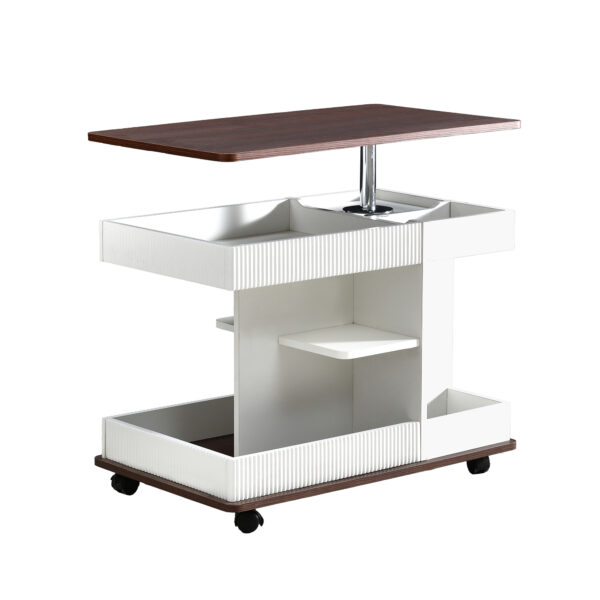 U-Can Adjustable End Table with Wheels, Modern Multifunctional Sofa Side Table with Lift-Top, 360°Rotating Top and Storage Space for Living Room, Small Space