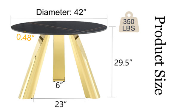 4f302f708c354bc3afe3a68b895e2296_608d576a3d58dccf8c7744543331a1b3 The 42-inch stainless steel gold-plated flamed granite round table with seating for 4 or 6 people is perfect for dining, entertaining, or as a conference table