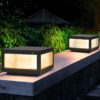 12" Black Solar Powered LED Post Cap Light, Modern Outdoor LED Fence Light for Pathways, Decks, and Patios (2-Pack)