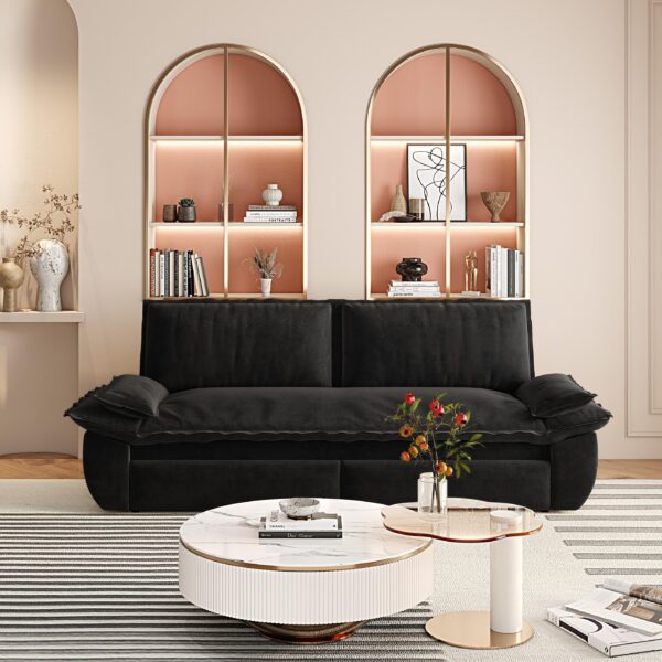 73.2" Queen Pull Out Sofa Bed,3-in-1 Convertible Sleeper Sofa,Multi-Functional Velvet Loveseat Bed,Black(Old Sku:W1885P154641/W1885P214788)