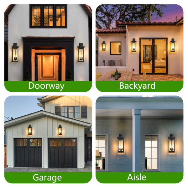 1-Pack 22.0" Outdoor Wall Lantern with Dusk to Dawn Sensor, Matte Black Finish, Clear Glass Panels, Weatherproof Exterior Light for Porch, Patio, Garage, 2-Light Design (Bulb Not Included)