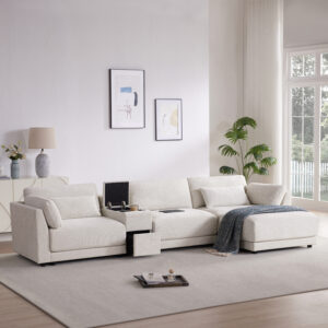 [VIDEO+NEW]124'' Modular Sectional Sofa with Storage Console and Movable Ottoman,33'' Wide Seat,4 Seat L Shaped Chenille Couch,Reversible Comfy Sofa with USB Charger for Living Room,Apartment,2 Colors