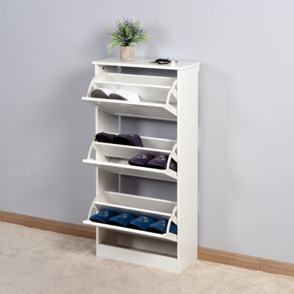 50d30976106a4e7bb24793a832d2533f_20211214_ee7b0c4b26f4b6860402df7dc9262032 Wooden Shoe Cabinet for Entryway, White Shoe Storage Cabinet with 3 Flip Doors 20.94x9.45x43.11 inch