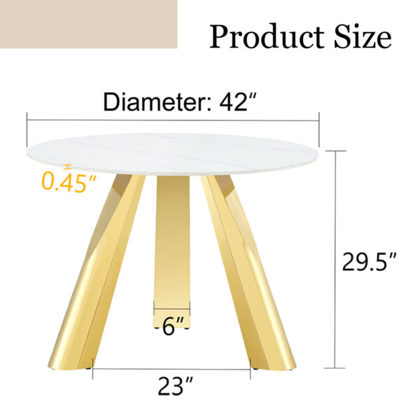 50e48f5208514c938383672d9d787bc8_c8971c71985a88ed55107c5d7abf086d 42" Luxury Sintered Stone Table: 0.45" Durable Top + 6" Steel Legs, 500lb Capacity, Stain/Heat-Resistant White/Gray Veined Surface - Modern Minimalist Design