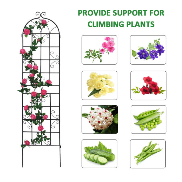 519ab87840d54e34b9eaff6f1d967f82_20230212_7d959165477b8a43be543bedd508bb24 4 Pack Metal Garden Trellis 86.7" x 19.7" Rustproof Trellis for Climbing Plants Outdoor Flower Support Black