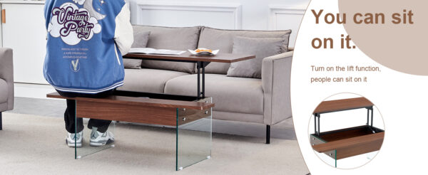 5246913082b5429e9fd58667e9f08e4d_efad975e7dc2af640a1d8f83dc516e0b Multifunctional Lift Top Coffee Table -Dark Wood Color Grain Sticker, Essential for Modern Homes.Tempered Glass Legs,Lift Top Feature.Perfectly Fitting Into Living Rooms And Office.