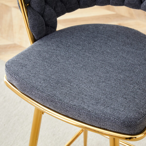 Two-piece rotating swivel chair, Dark gray cotton and linen soft seat, golden metal legs, rust-proof and wear-resistant, suitable for restaurant/bar high tables, lightweight single unit