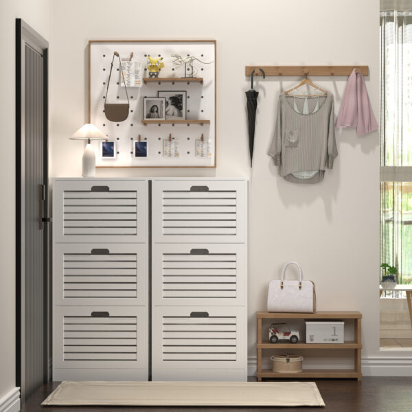 52c0d251568f438ba4aa99e234390a7a_a5532619cd762c591b30d18b5035a0c1 Wooden Shoe Cabinet for Entryway, White Shoe Storage Cabinet with 3 Flip Doors 20.94x9.45x43.11 inch