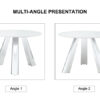 A 42-inch stainless steel leg round table with a marble top is suitable for use by four or six people