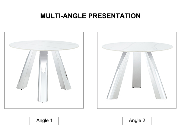 52d12353a61342069ed53ea145ea4825_eefedb78758bf6c8ab9980ab2458e68c A 42-inch stainless steel leg round table with a marble top is suitable for use by four or six people