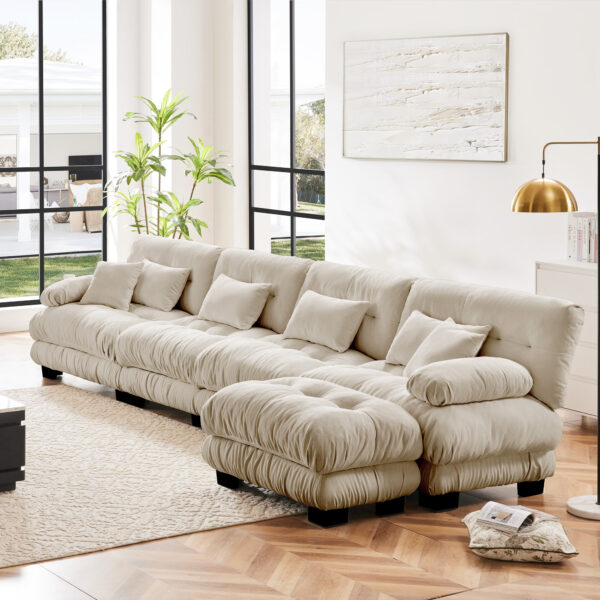 53213409b14b482681dcb8cb16703f1e_751bc695214f56c2fd6cd6395af33014 Free Combination, Modular Sectional Sofa,L Shaped Couch for Living Room, 4-Seater Comfy Cloud Couch with Convertible Ottoman, , Chenille Light coffee