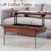 Multifunctional Lift Top Coffee Table -Dark Wood Color Grain Sticker, Essential for Modern Homes.Tempered Glass Legs,Lift Top Feature.Perfectly Fitting Into Living Rooms And Office.