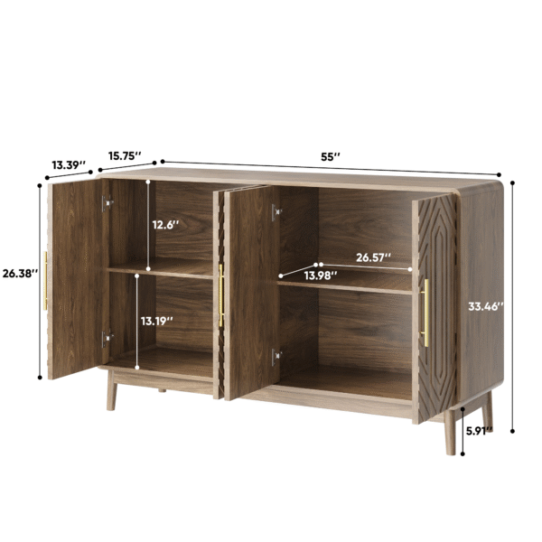 Sideboard Buffet Cabinet With Storage ,Carved 4 Door Sideboard,Multifunctional Accent Cabinet With Adjustable Layer Board For Living Room, Entryway, Hallway, Office, Kitchen and Dining Room