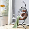Indoor Outdoor Egg Swing Chair with Stand, Patio Grey Wicker Rattan Hanging Chair with Rope Back, Cushion,Cover,All Weather Foldable Hammock Chair for Bedroom, Porch, Garden