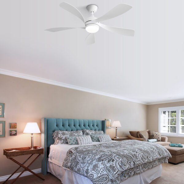 (Same as W882P146902) 52 Inch Modern Led Ceiling Fan With 3 Color Dimmable 5 ABS Blades Remote Control Reversible DC Motor White For Bedroom