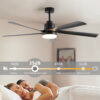 65 Inch Black Ceiling Fan with Light, 5-Blade Dimmable LED Ceiling Fan with Remote Control, Modern Quiet Design for Living Room and Bedroom (Silent/6-Speed/Reversible/DC Motor)