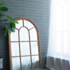 34x54.3" Large Arched Accent Mirror with Brown Frame with Decorative Window Look Classic Architecture Style Solid Fir Wood Interior Decor