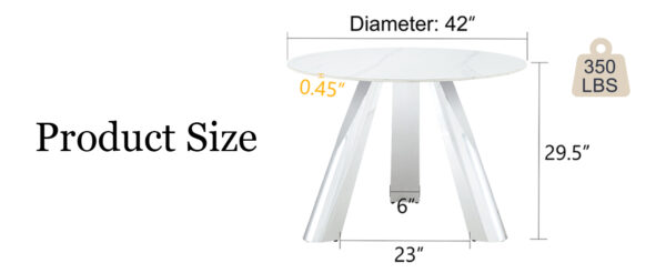 551ea500ca84497d82f869f203a8cd06_e376411af3ab497d9a2bab42e660860c A 42-inch stainless steel leg round table with a marble top is suitable for use by four or six people