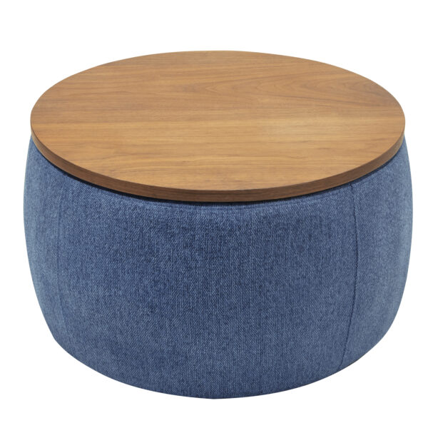 Round Storage Ottoman, 2 in 1 Function, Work as End table and Ottoman, Navy (25.5"x25.5"x14.5")