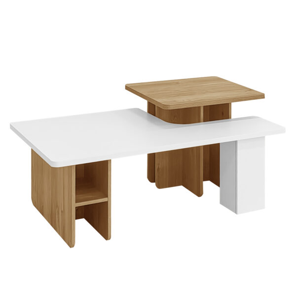U-Can Set of 2 Nesting Coffee Tables Farmhouse,Rectangle Coffee Table Living Room,Wood Finish Coffee Table Set, Small Coffee Tables, Sofa Side Table for Living Room