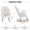 055-Teddy Fabric Upholstered Nursery Rocking Glider Chair Modern Accent Armchair Padded Seat with High Backrest and Pillow for Living Room Bedroom (Ivory)