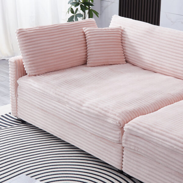 112-inch pink corduroy sofa: two throw pillows and four backrests, opening up a new style for the living room's leisure area