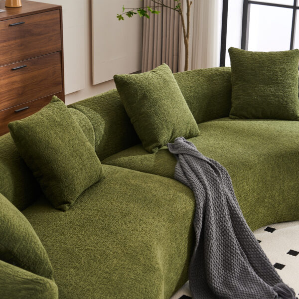 57be4da5293d4f4983ee8e00634e4166_61b200a061e192cca41944ef600bd377 LY-025 Full Compression Sponge Sofa Forest Green Curved Modular Sectional, 30D High-Density Chenille Sleeper Couch for Apartment, 800 lbs 110"L