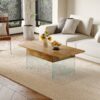 Multifunctional Lift Top Coffee Table -Light Wood Color Grain Sticker, Essential for Modern Homes.Tempered Glass Legs,Lift Top Feature.Perfectly Fitting Into Living Rooms And Office.