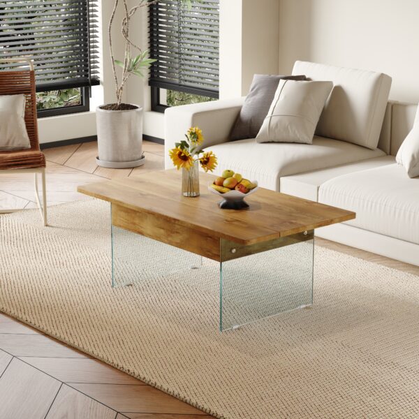 57d2145985914643ad4bed18834646c4_a1f03fc4e88d7d1d19954363caff2c98 Multifunctional Lift Top Coffee Table -Light Wood Color Grain Sticker, Essential for Modern Homes.Tempered Glass Legs,Lift Top Feature.Perfectly Fitting Into Living Rooms And Office.