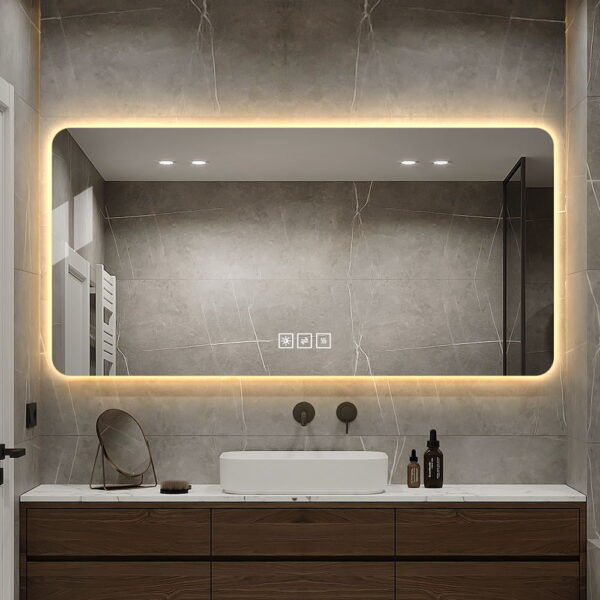48*24in  LED bathroom mirror, corrosion-resistant, three-color dimmable, backlit mirror with one-touch demist function