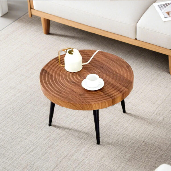 57fdb45e132942aeb2739b30b4172689_50cd3bb2e76db7ed8457603cae83aab4 Natural Wood Grain Texture Round Coffee Table - Diameter 23.6 Inches.Exquisite Suction Molding Process,Natural Wood Grain Texture,Black Sprayed Metal Leg.