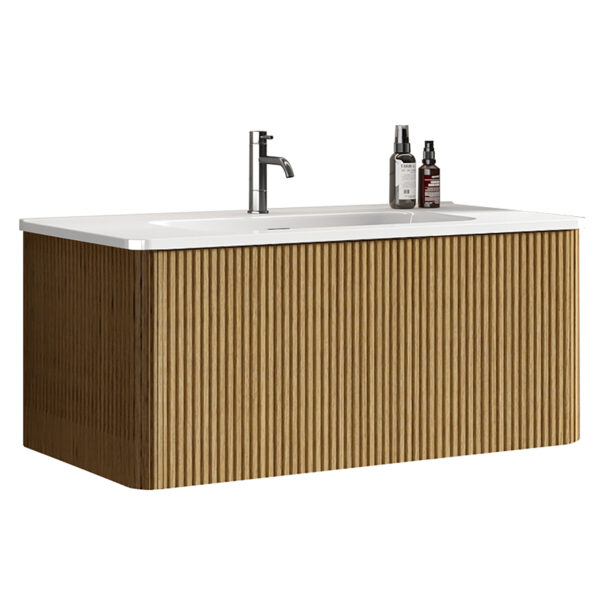 U088-Etna36W-306 Etna 36"Striped Natural Oak Bathroom Vanity with White Ceramic Sink, Wall Mounted Floating Bathroom Vanity for Modern Bathroom, One-Piece White Basin without Drain, Pre-assembled