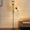 72" Farmhouse Floor Lamps for Living room, Black Floor Lamp with Adjustable Reading Lamp, 2-Light Tall Standing Lamps with 2 Edison Bulbs, Industrial Floor Lamps for Bedroom, Office, 6W, Black