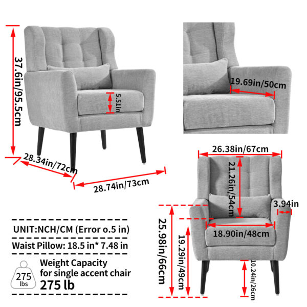 Modern Accent Chair,Chenille Arm Chairs for Living Room,Upholstered Mordern Armchair,Comfy Soft Padded Lounge Chair in Small Space, Bedroom, w/Pillow, Solid Wood Leg (Olive Green)