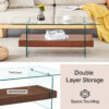 43.3 Inch Modern Two-Tier Coffee Table - An Elegant Combination of Clear Glass and Dark Wood Texture Sticker.It can be used not only as a coffee table but also as a side table or display stand.