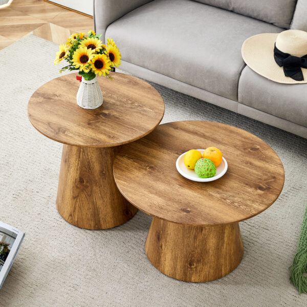 59b704baee08481186dda6730d94f756_7e163d0dd60392434b92fae9b0820248 Natural Wood Grain MDF Round Coffee Table - 25.6" Diameter, 15.7" Height.Natural Wood Grain Texture Sticker,Exquisite Wood Grain Surface,Flexible MatchingMRound Tabletop Design.