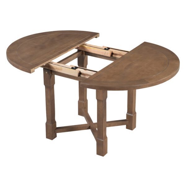 TREXM 5-Piece Extendable Dining Table Set for 4, Round Dining Table for 4 with Upholstered Chairs, Farmhouse Kitchen Table Set with Removable Leaf for Dining Room and Kitchen (Brown)