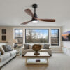 (Same as W882P186029) 48 Inch Wood Ceiling Fan With 3 Solid Wood Blades Remote Control Reversible DC Motor For Living Room