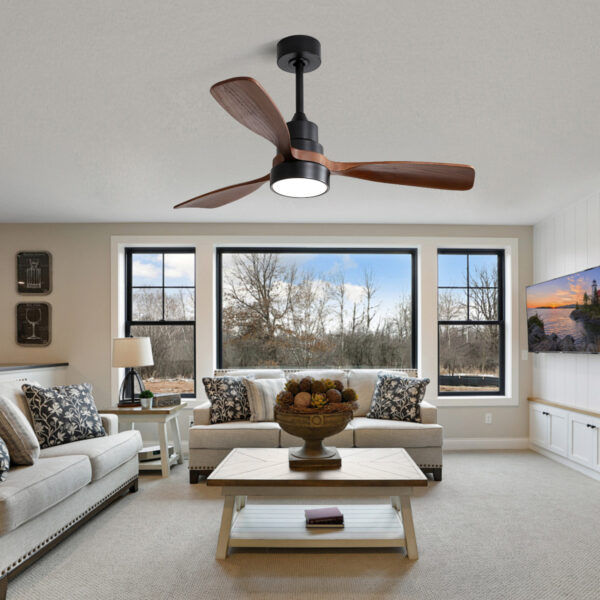 (Same as W882P186029) 48 Inch Wood Ceiling Fan With 3 Solid Wood Blades Remote Control Reversible DC Motor For Living Room