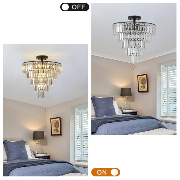 (Same as W1340110374/L5011) 20" Black Crystal Chandelier Ceiling Light, Modern Luxury 10-Light Flush Mount Light Fixture, Elegant Home Lighting for Living Room, Dining Room, Bedroom (No Bulbs)