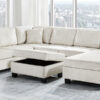Sectional Sofa 111.8" U-shaped Sofa Chenille Upholstered Sofa Couch with Movable Storage Ottoman for Living Room, White