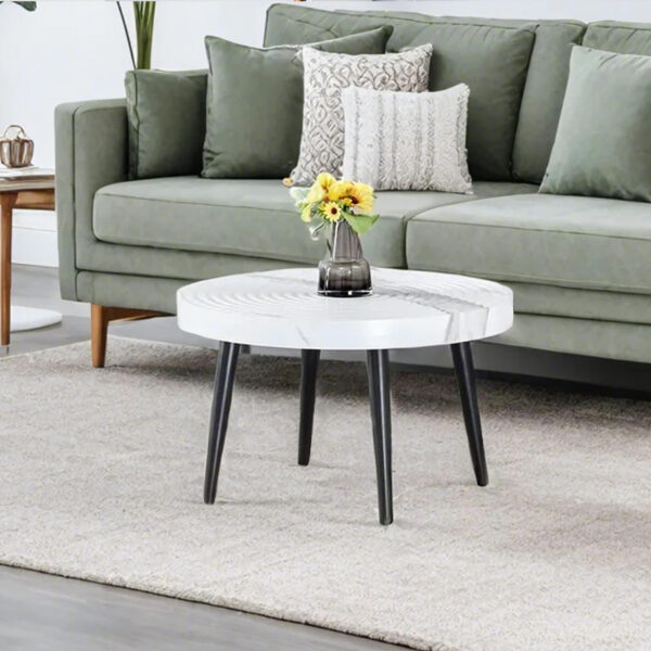 5aaf19ee81004f5591fe46619b0898c5_dbdbccd8ce44c1202cb2162111759d0b Elegant White Marble Pattern Round Coffee Table - Diameter 23.6 Inches, Exquisite Suction Molding Process,White Marble Pattern Design,Black Sprayed Metal Leg.